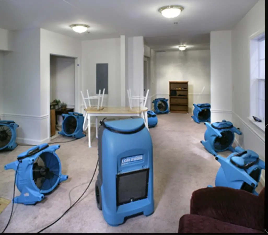 Air movers and dehumidifier setup for Water Damage Restoration in Joliet